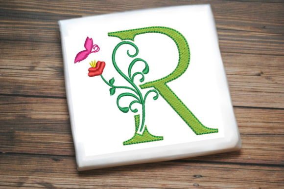 Floral Letter R with Butterfly