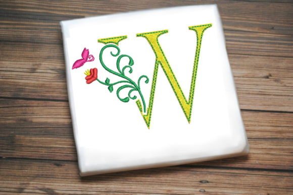 Floral Letter W with Butterfly