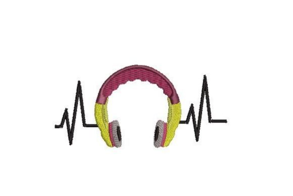 Headphones Heartbeat Embroidery Design